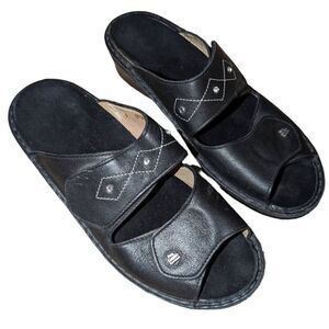 Finn Comfort‎ Women's Hand-Sewn Geometric Double Strap Sandals Black Size 4